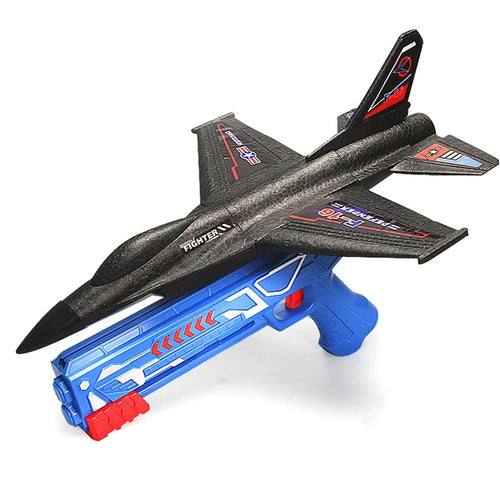 Launcher Flying Airplane Toys Throwing Kids Plane Toys Boys Birthday Gift (1 Launcher+2 Airplane Toys) - Black - 1