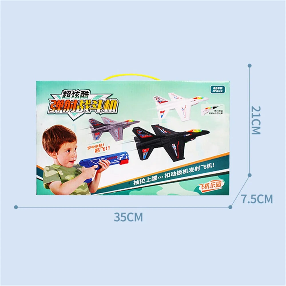Launcher Flying Airplane Toys Throwing Kids Plane Toys Boys Birthday Gift (1 Launcher+2 Airplane Toys) - Black - 5
