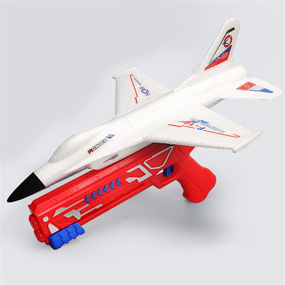 Flying Airplane Toy with Launcher, Throwing Foam Glider Catapult Plane Toys for Kids Boys Birthday Gift - White - 1