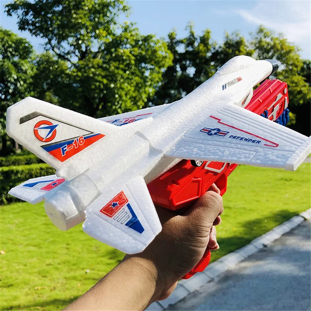 Flying Airplane Toy with Launcher, Throwing Foam Glider Catapult Plane Toys for Kids Boys Birthday Gift - White - 2