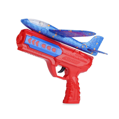 ML888-21S Children Foam Airplane Toys with Launcher Lightweight Foam Glider Catapult Plane Toy Outdoor Flying Toys for Kids - Blue Plane / Red Gun - 1