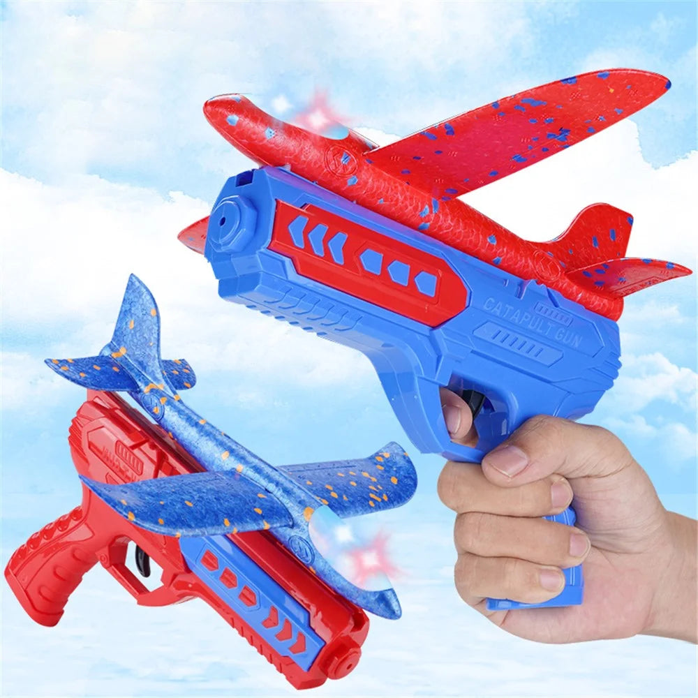 ML888-21S Children Foam Airplane Toys with Launcher Lightweight Foam Glider Catapult Plane Toy Outdoor Flying Toys for Kids - Blue Plane / Red Gun - 4