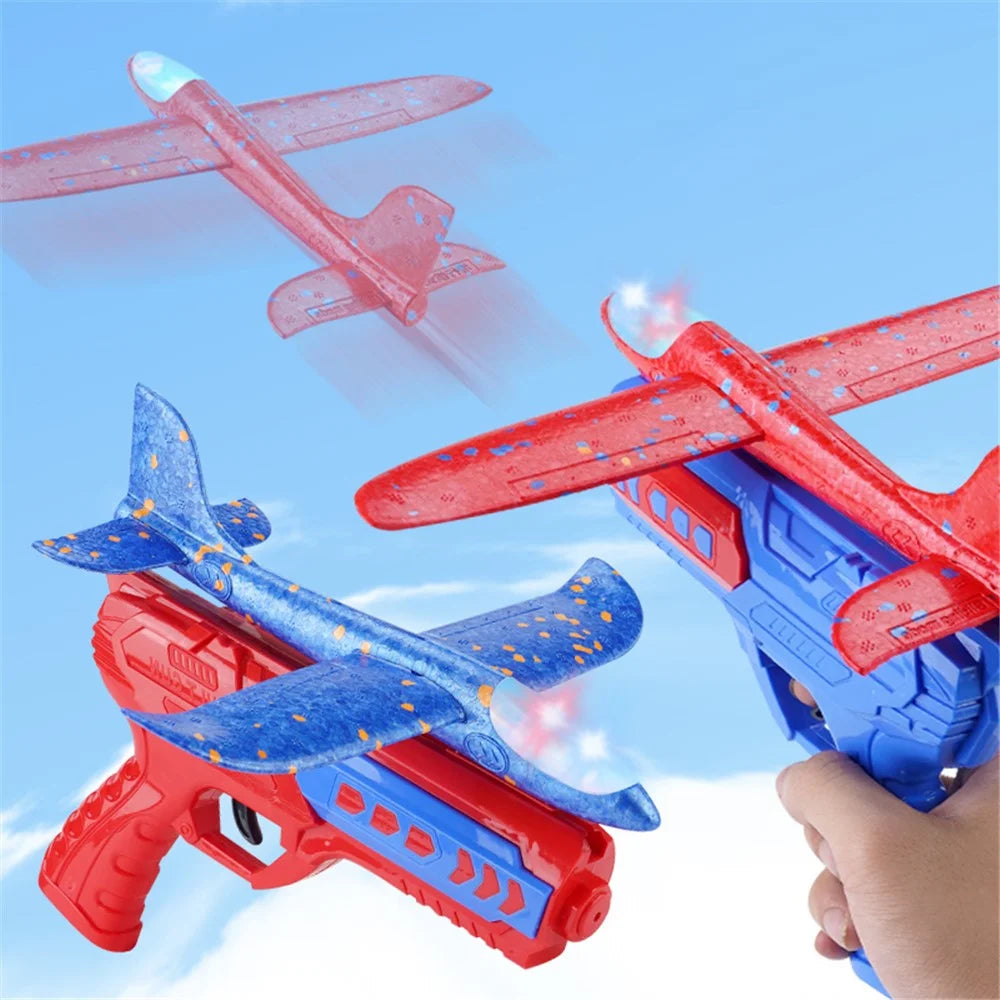 ML888-21S Children Foam Airplane Toys with Launcher Lightweight Foam Glider Catapult Plane Toy Outdoor Flying Toys for Kids - Blue Plane / Red Gun - 5