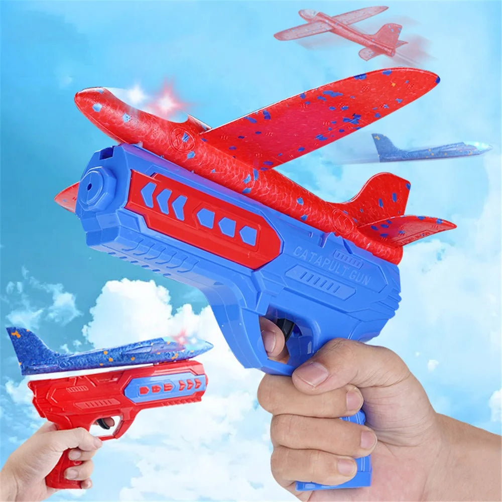 ML888-21S Children Foam Airplane Toys with Launcher Lightweight Foam Glider Catapult Plane Toy Outdoor Flying Toys for Kids - Blue Plane / Red Gun - 6