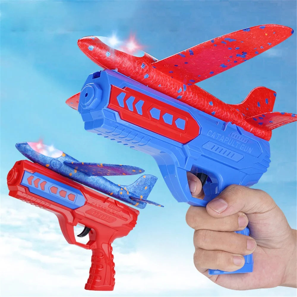 ML888-21S Children Foam Airplane Toys with Launcher Lightweight Foam Glider Catapult Plane Toy Outdoor Flying Toys for Kids - Blue Plane / Red Gun - 7