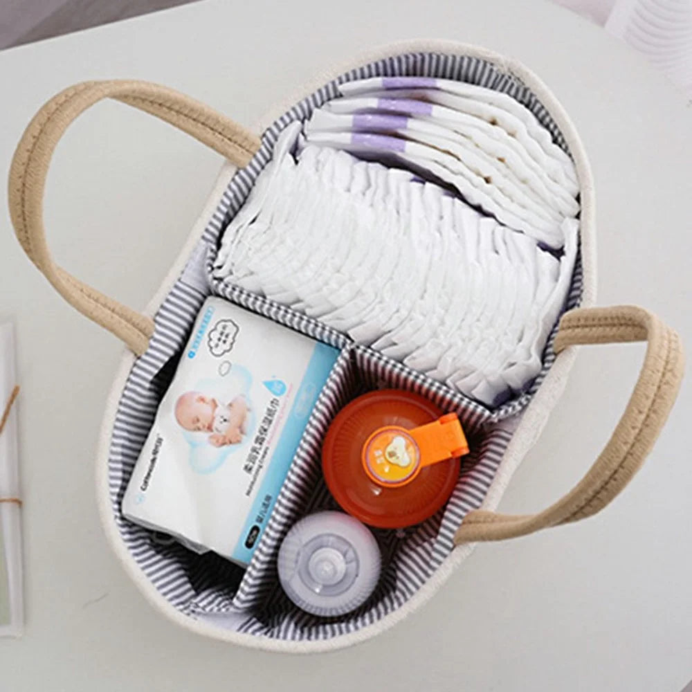 Baby Diaper Caddy Organizer Cotton Rope Portable Nursery Storage Basket, 38x25x17cm - Brown - 2