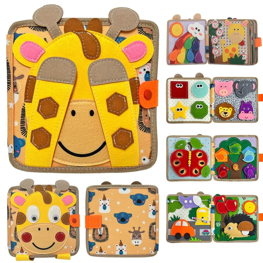 Cartoon Giraffe Learning Board Busy Book Educational Toy Gift for Toddlers Interactive Quiet Book - 1