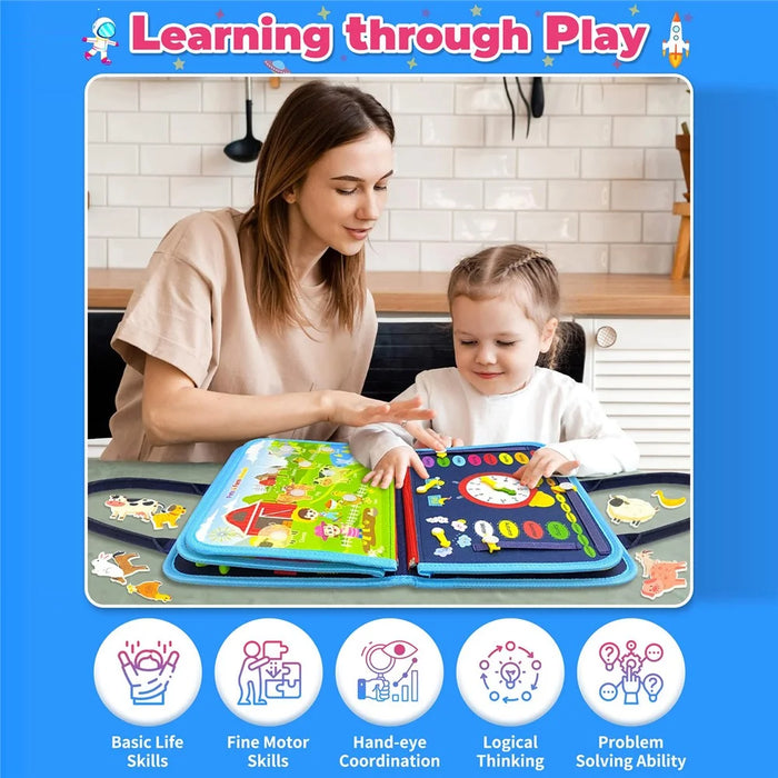 Astronaut Busy Board 8 Pages Early Learning Activity Toy Gift Sensory Book Birthday Gifts - 2
