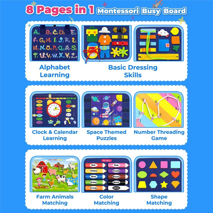 Astronaut Busy Board 8 Pages Early Learning Activity Toy Gift Sensory Book Birthday Gifts - 4