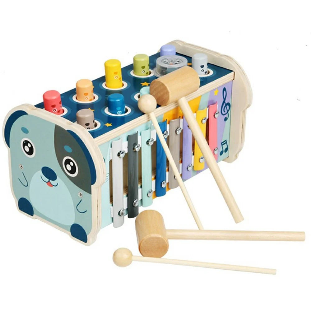 Whack A Mole Xylophone Toy Gift with Puzzle Wooden Educational Beating Game for Toddlers - 1