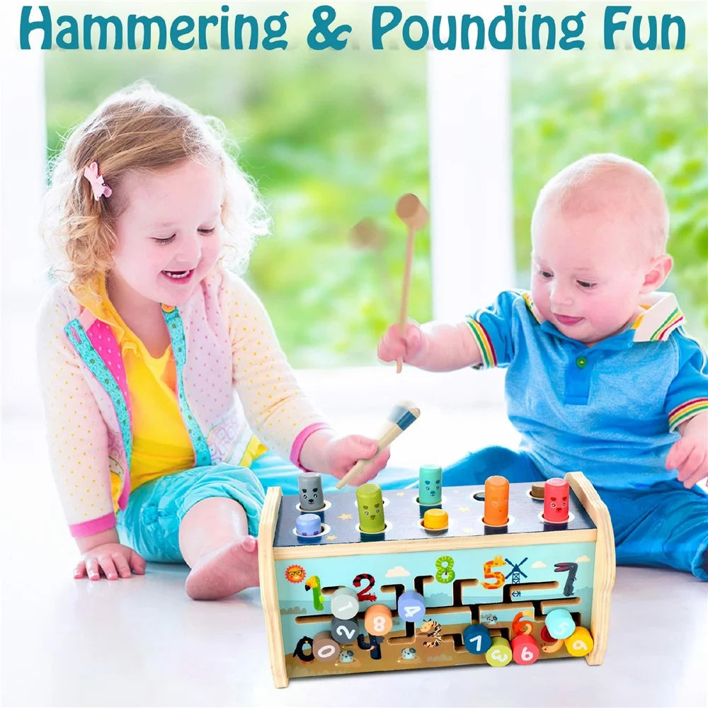 Whack A Mole Xylophone Toy Gift with Puzzle Wooden Educational Beating Game for Toddlers - 4