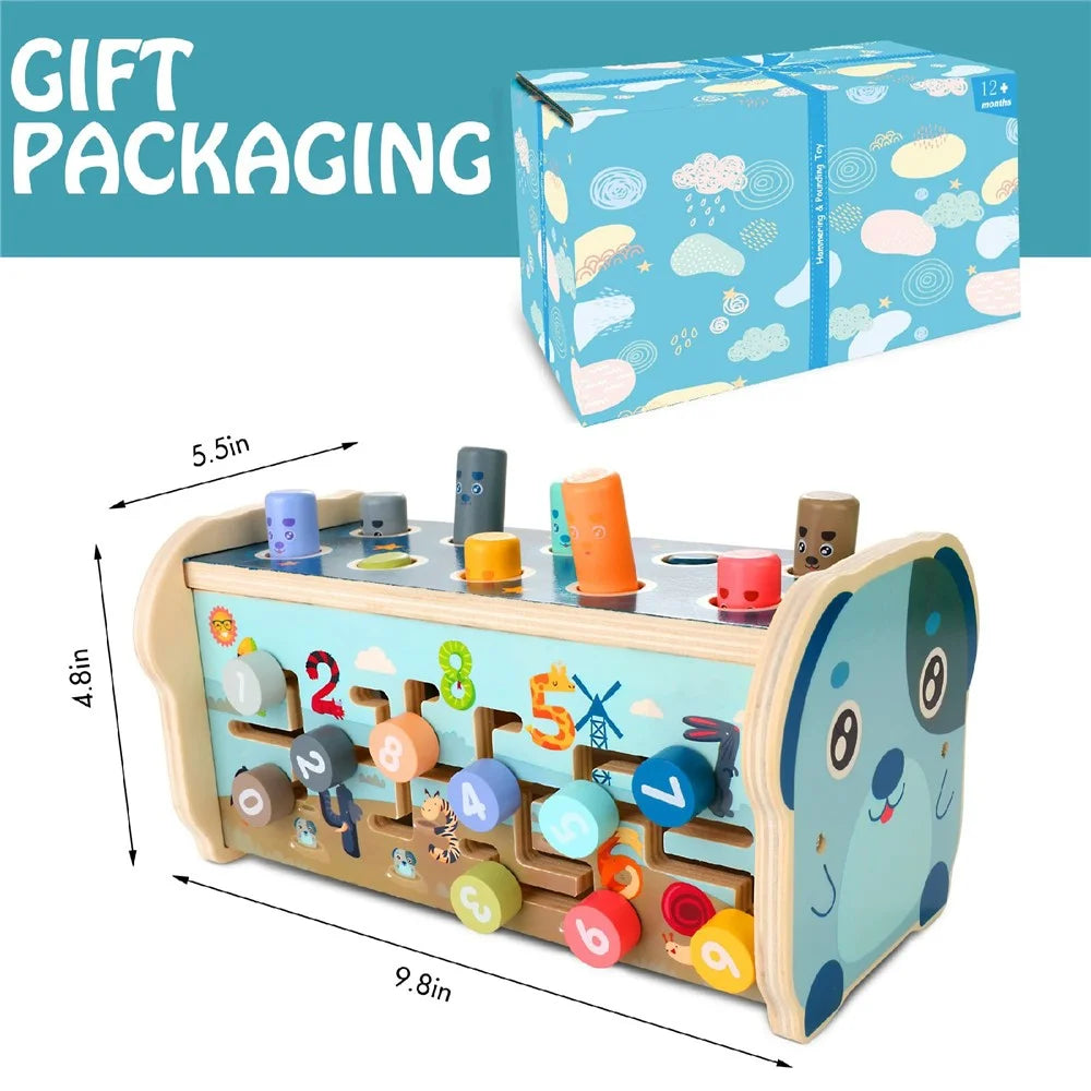 Whack A Mole Xylophone Toy Gift with Puzzle Wooden Educational Beating Game for Toddlers - 7
