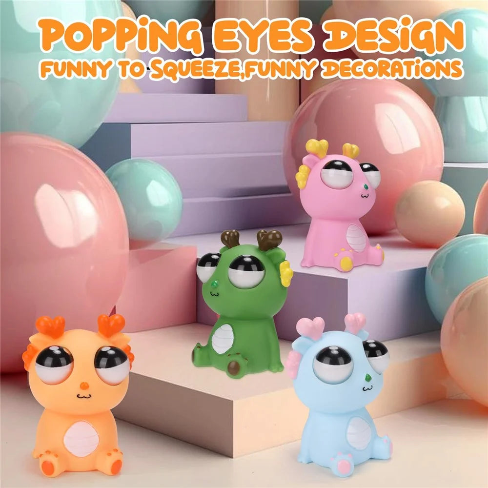 Funny Bulging Eyes Cartoon Dragon PVC Squeeze Doll Stress Relief Toy for Adult Children - Orange - 5