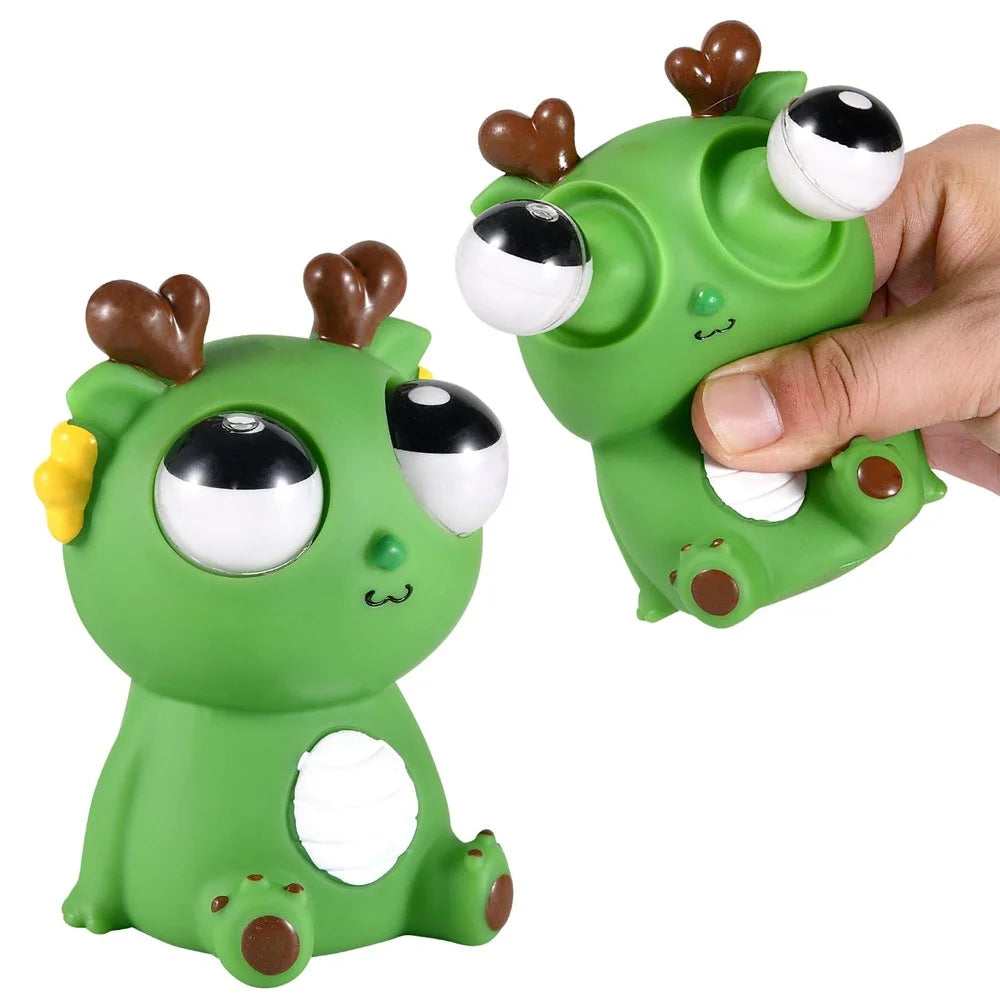 Funny Bulging Eyes Cartoon Dragon PVC Squeeze Doll Stress Relief Toy for Adult Children - Dark Green - 2