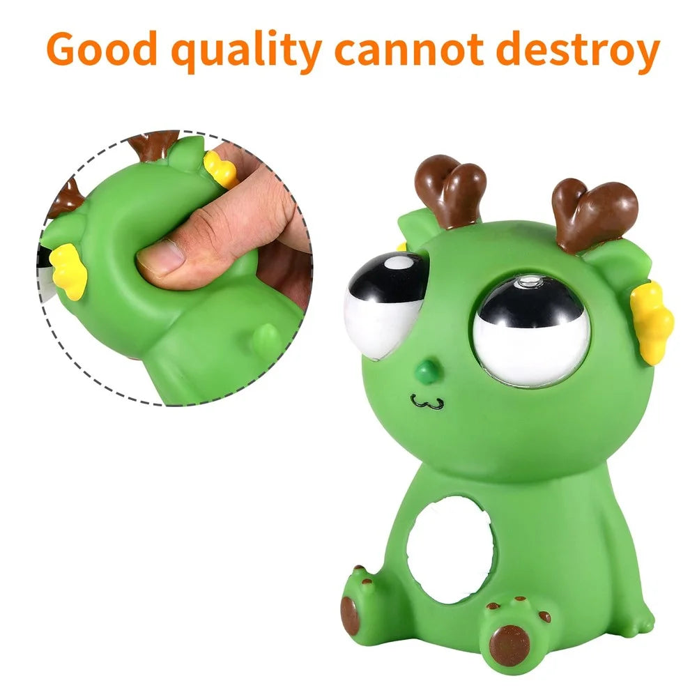 Funny Bulging Eyes Cartoon Dragon PVC Squeeze Doll Stress Relief Toy for Adult Children - Dark Green - 3