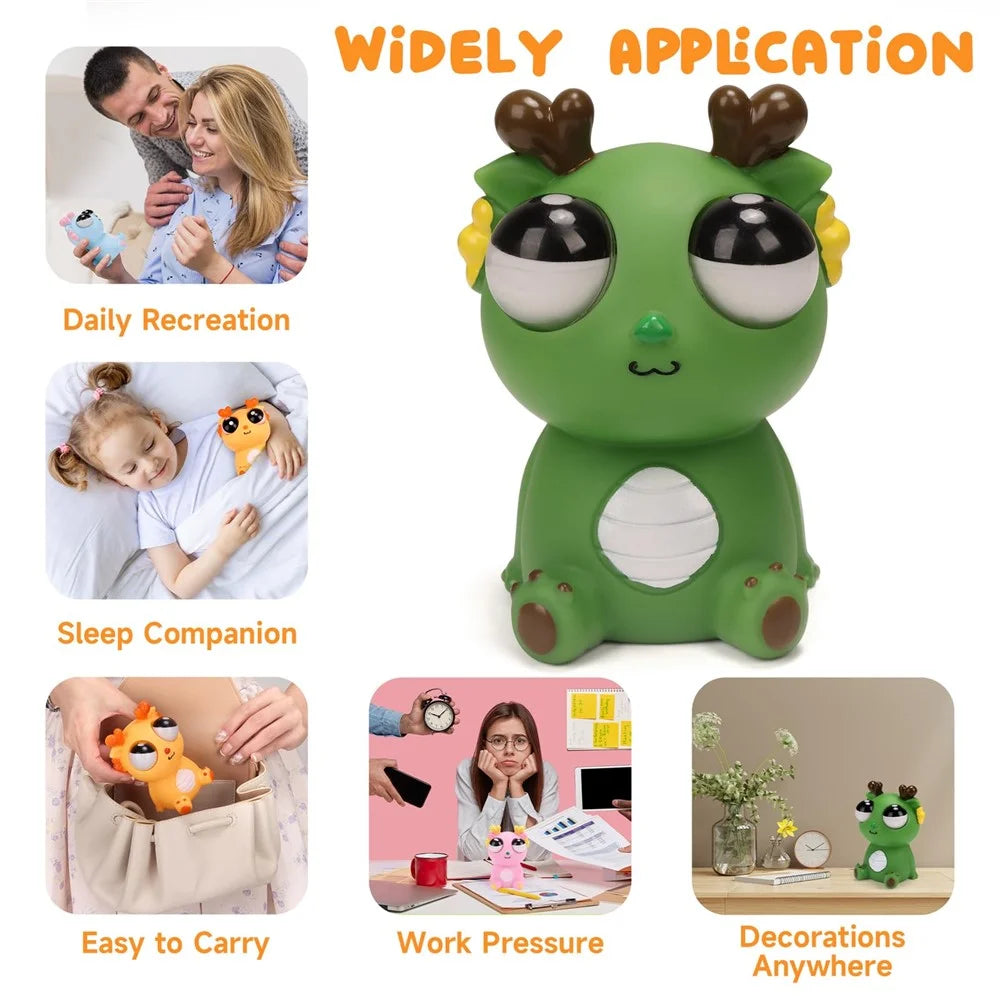 Funny Bulging Eyes Cartoon Dragon PVC Squeeze Doll Stress Relief Toy for Adult Children - Dark Green - 4