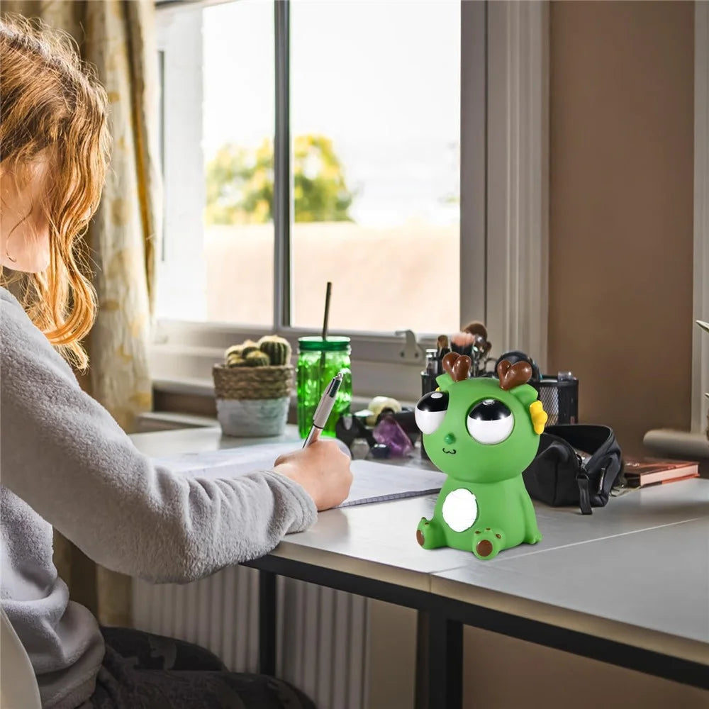 Funny Bulging Eyes Cartoon Dragon PVC Squeeze Doll Stress Relief Toy for Adult Children - Dark Green - 6