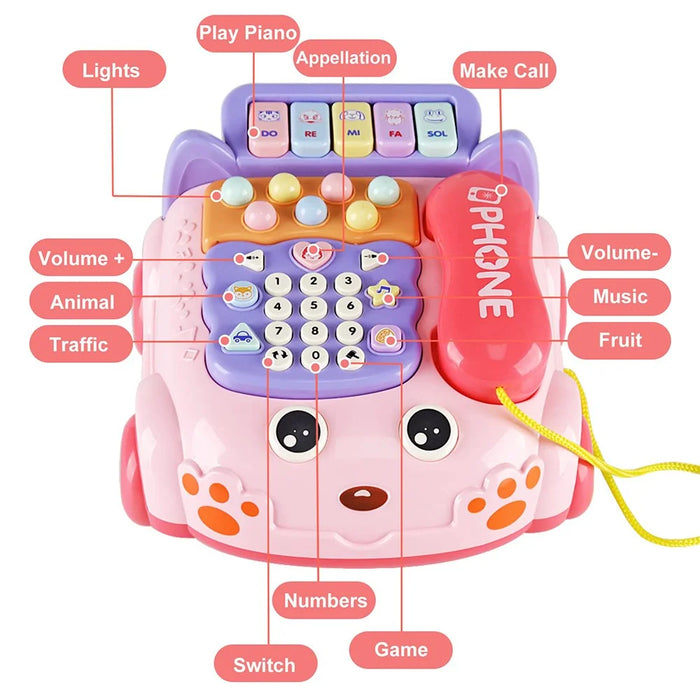 Simulation Telephone Toy Pretend Play Phone Toy for Toddlers and Children - Pink - 2