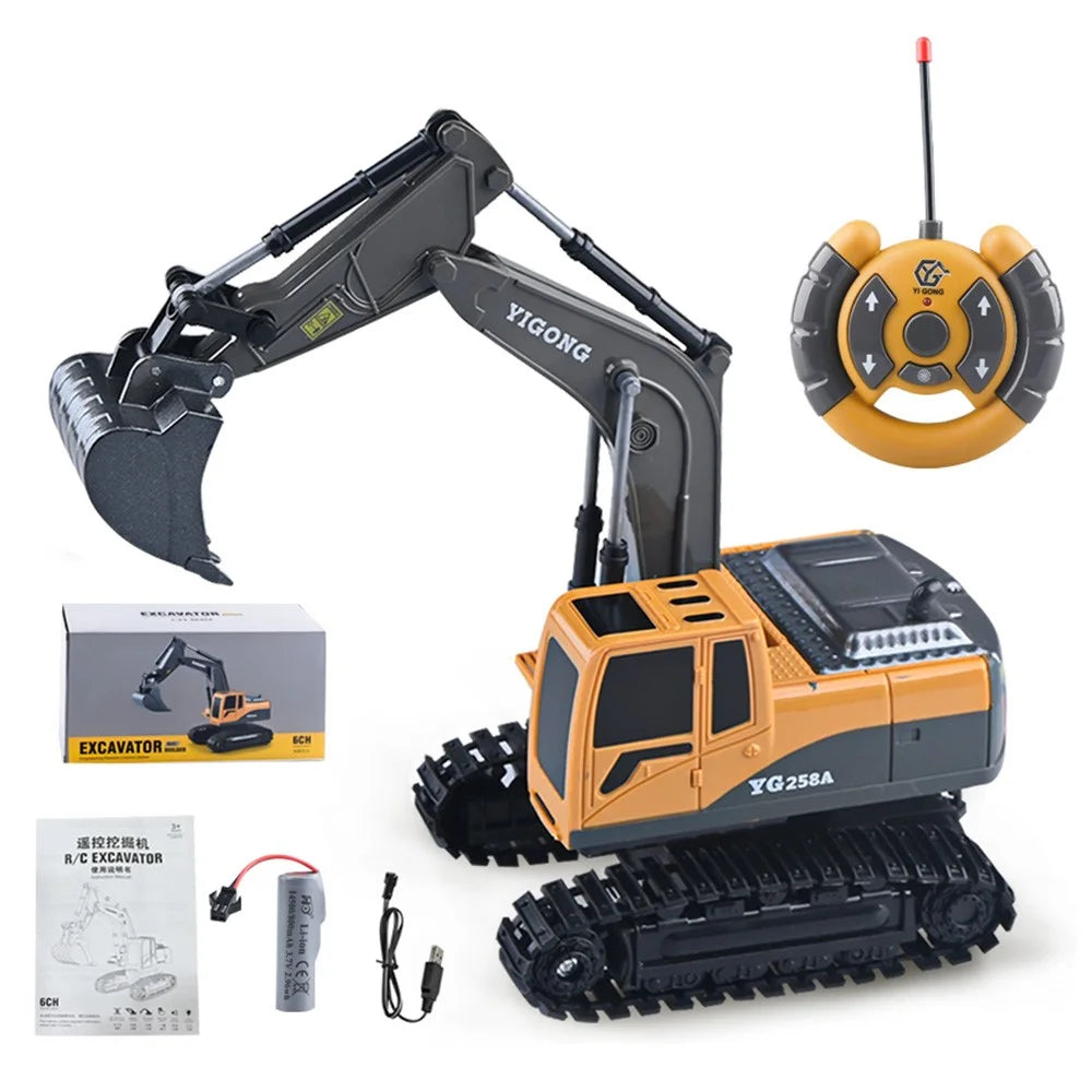 BC1033 6 Channel Alloy RC Excavator Realistic Digging Tracked Engineering Vehicle Children Toy - Style 1 - 1