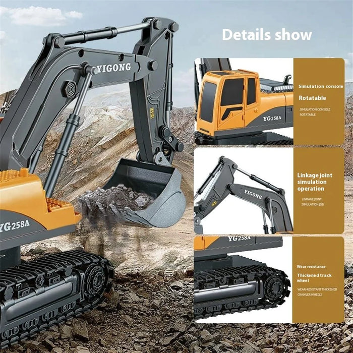 BC1033 6 Channel Alloy RC Excavator Realistic Digging Tracked Engineering Vehicle Children Toy - Style 1 - 5
