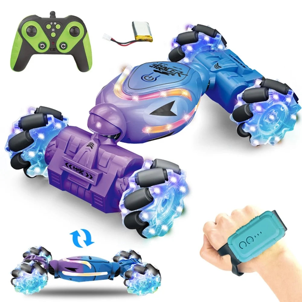 YT6637 RC Stunt Car Light-Up Twisting Vehicle Toy Dual Controlled Remote Control Car - Blue - 1