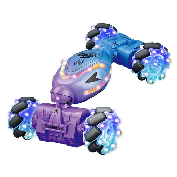 YT6637 RC Stunt Car Light-Up Twisting Vehicle Toy Dual Controlled Remote Control Car - Blue - 2