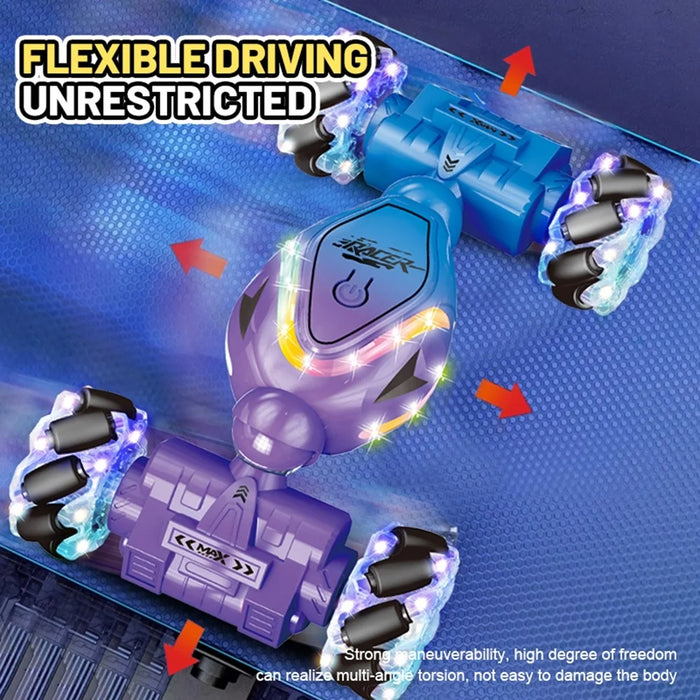 YT6637 RC Stunt Car Light-Up Twisting Vehicle Toy Dual Controlled Remote Control Car - Blue - 5