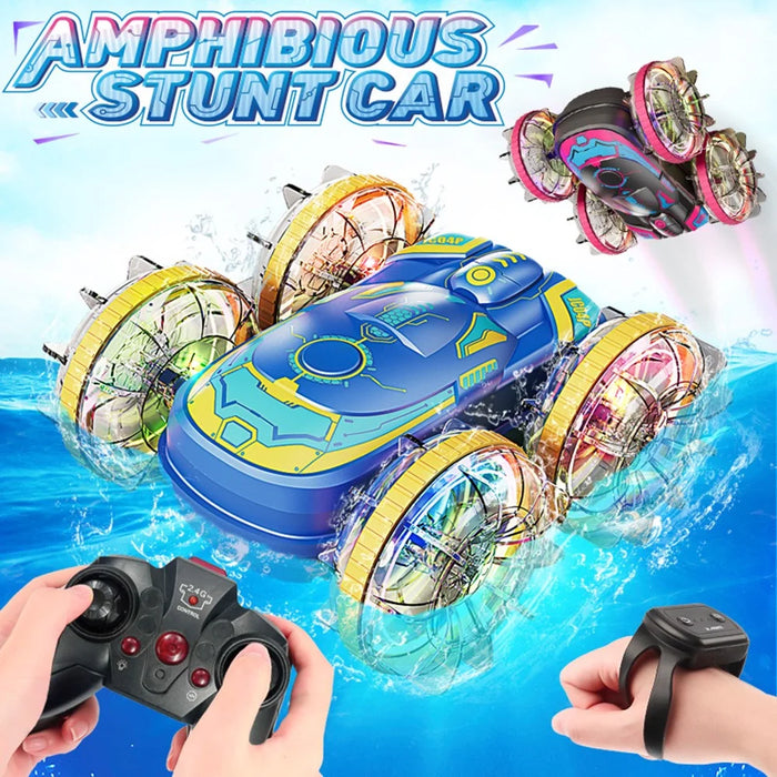 JC04P 2.4G Remote Control 4WD Amphibious Stunt Car Toy Gift with LED Lights, Single Controller (CE / CPC / ASTM / EN71 Certified) - Blue - 2
