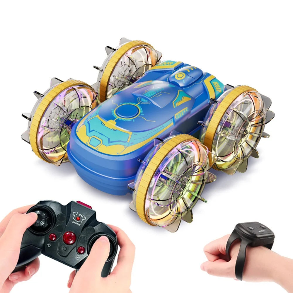 JC04P 2.4G Remote Control 4WD Amphibious Stunt Car Toy Gift with LED Lights, Dual Controller (CE / CPC / ASTM / EN71 Certified) - Blue - 1