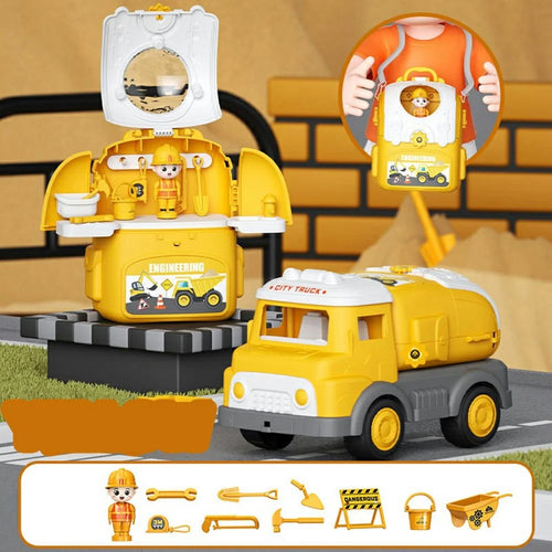 HP7719 DIY Kids Fire Truck Toy Set Engineering Vehicle Storage Tool Pretend Play Car Model Toy - Yellow - 1
