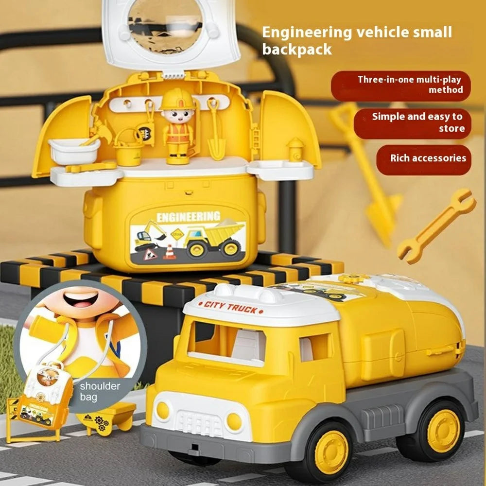 HP7719 DIY Kids Fire Truck Toy Set Engineering Vehicle Storage Tool Pretend Play Car Model Toy - Yellow - 2