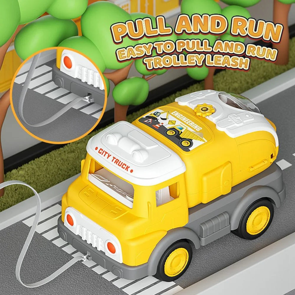 HP7719 DIY Kids Fire Truck Toy Set Engineering Vehicle Storage Tool Pretend Play Car Model Toy - Yellow - 3