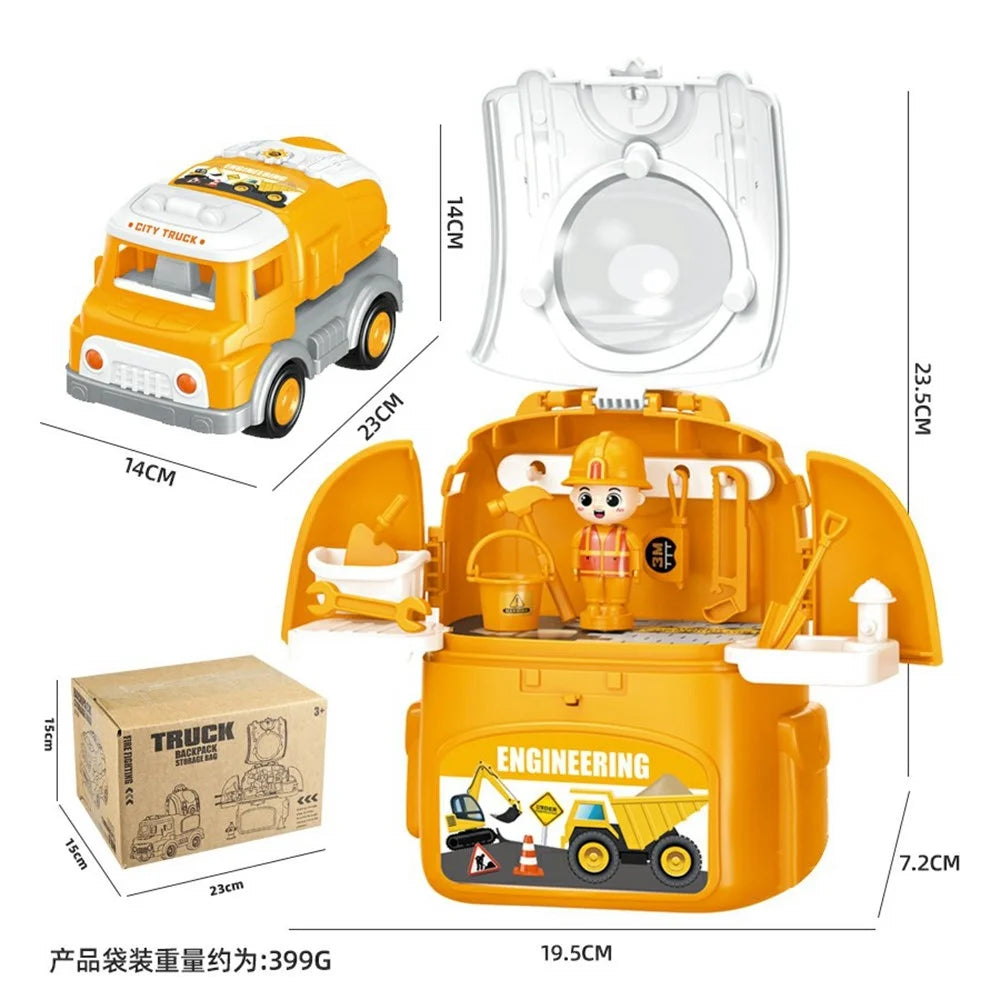 HP7719 DIY Kids Fire Truck Toy Set Engineering Vehicle Storage Tool Pretend Play Car Model Toy - Yellow - 6