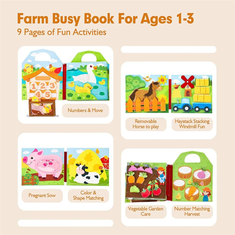 Busy Book Farm Animals Felt Quiet Book Educational Toy Gift for Toddlers - 3