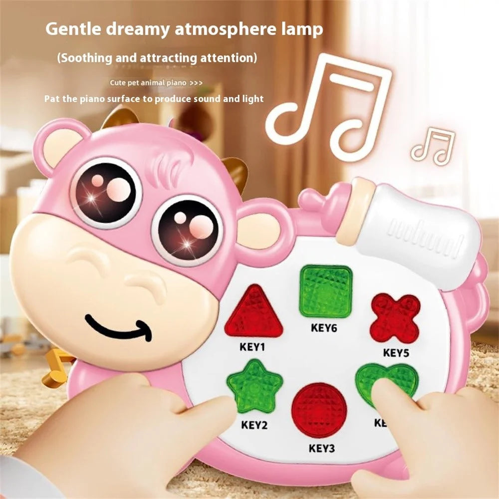 Cartoon Animal Music Toy Musical Light Electronic Keyboard Baby Soothing Cognitive Educational Piano Toy - JYF1026B Bottle Cow (Random Color) - 2
