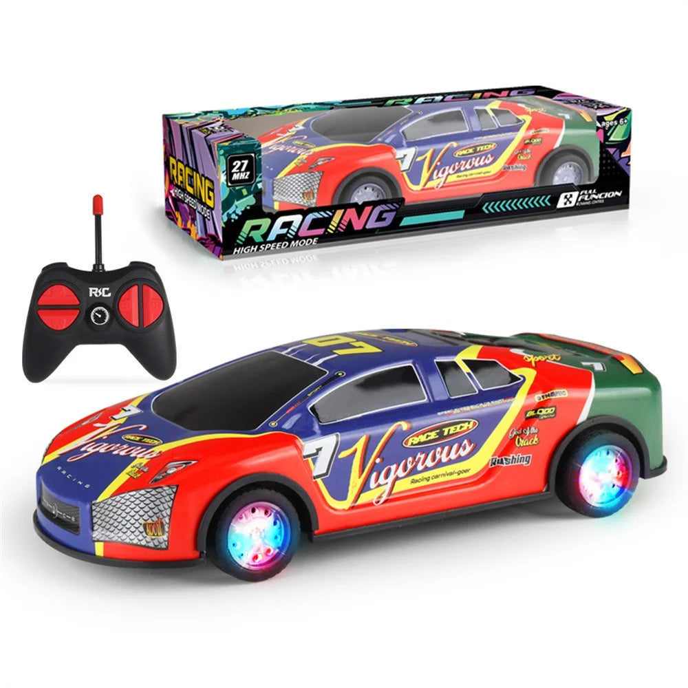 HDXX229 Electric RC Drift Race Car for Boys 4-Channel Graffiti Alloy Tin Light Vehicle Truck Remote Control Toy Car - Dark Blue Racing Car - 1