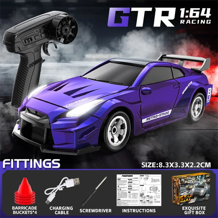 Mini RC Car 1:64 Scale Desktop Drift Car 4WD Remote Control High Speed Plastic Racing Toy - Purple - 2