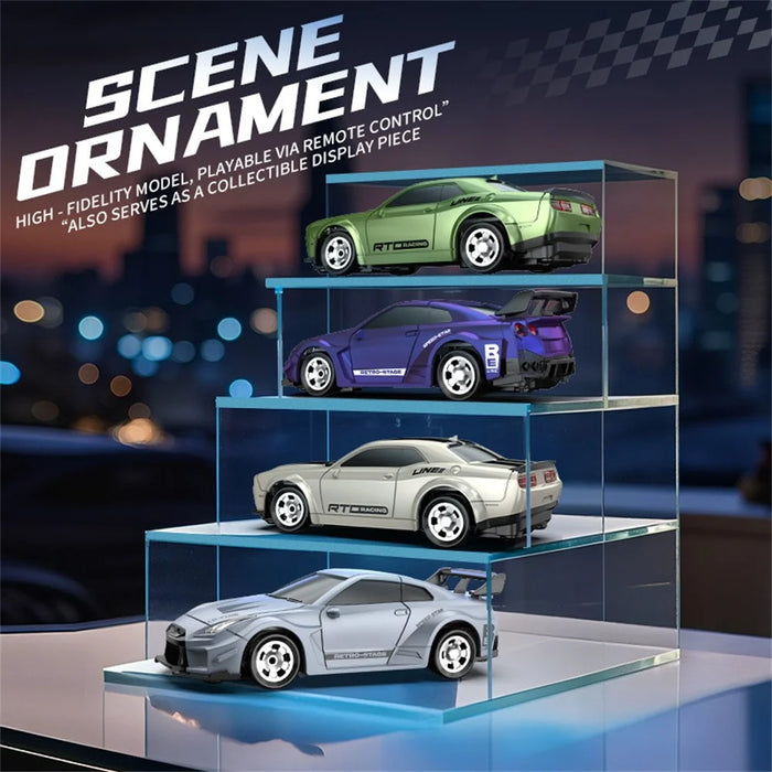 Mini RC Car 1:64 Scale Desktop Drift Car 4WD Remote Control High Speed Plastic Racing Toy - Purple - 5
