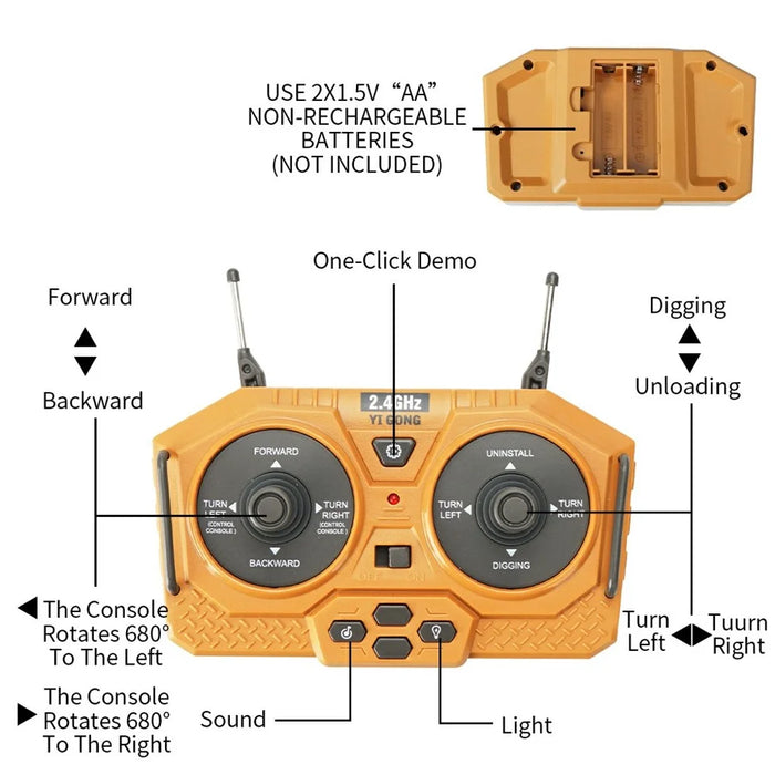 1044 2.4G Remote Control Tracked Excavator 1:20 Scale 11 Channel Construction Vehicle Toy Gift for Kids - 7