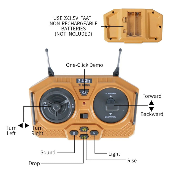 1048 1:24 Scale RC Dump Truck 9 Channel 2.4G Remote Control Construction Vehicle Gift , 2.5KG Load Capacity - 5