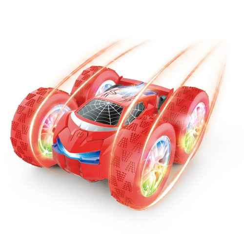 998 Remote Control Stunt Car Kids 2.4G Double Sided Flip Rolling Vehicle Toy with Cool Light - Red - 1