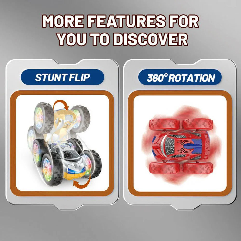 998 Remote Control Stunt Car Kids 2.4G Double Sided Flip Rolling Vehicle Toy with Cool Light - Red - 4