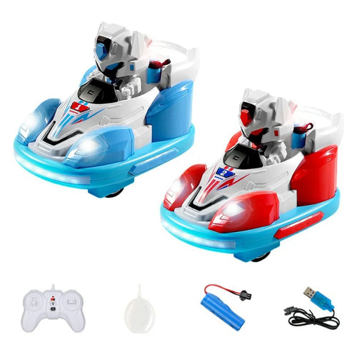 2Pcs Bumper Cars Robot Battle Set Kids Remote Control Kart Drift Spray Mist Ejection Toy with Light Sound - Blue+Red - 1