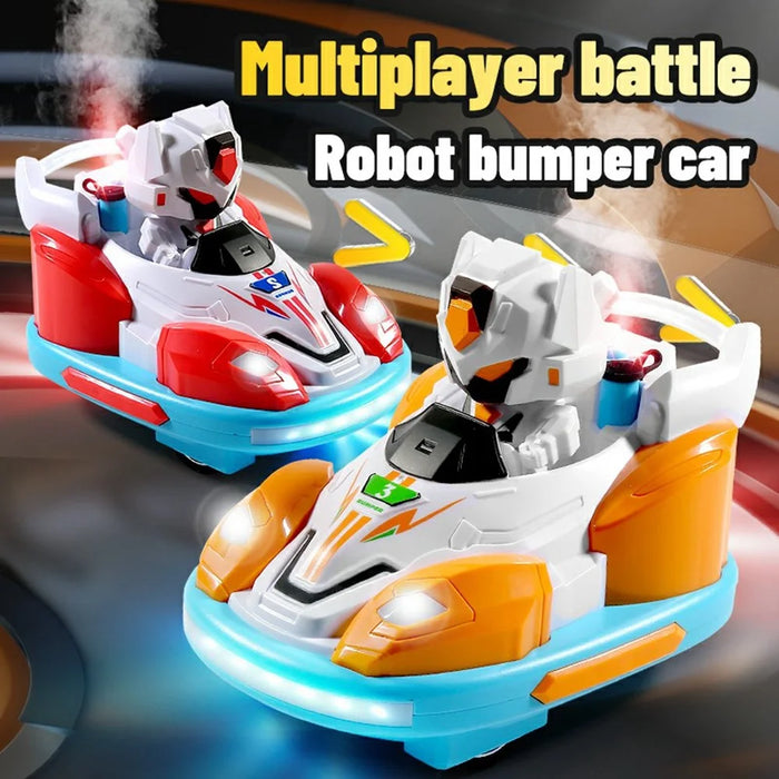 2Pcs Bumper Cars Robot Battle Set Kids Remote Control Kart Drift Spray Mist Ejection Toy with Light Sound - Blue+Red - 2
