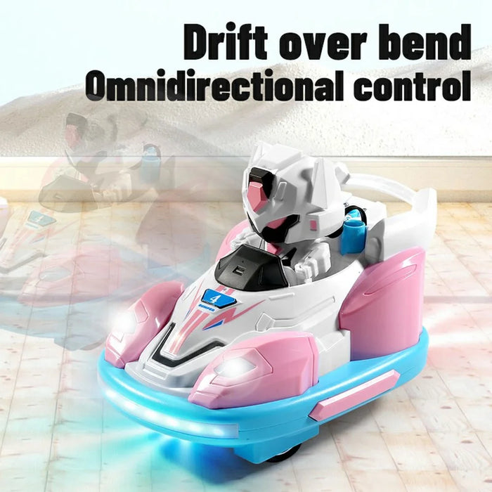 2Pcs Bumper Cars Robot Battle Set Kids Remote Control Kart Drift Spray Mist Ejection Toy with Light Sound - Blue+Red - 4