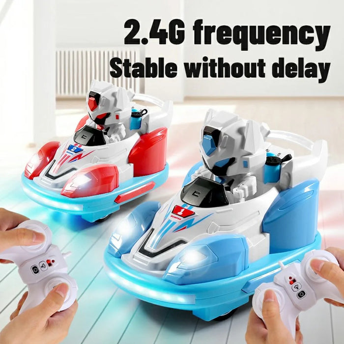 2Pcs Bumper Cars Robot Battle Set Kids Remote Control Kart Drift Spray Mist Ejection Toy with Light Sound - Blue+Red - 6
