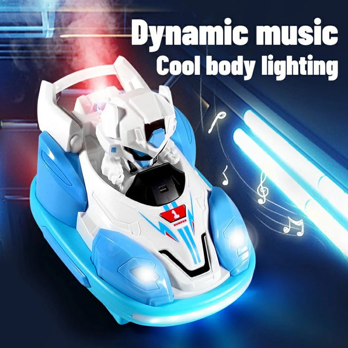 2Pcs Bumper Cars Robot Battle Set Kids Remote Control Kart Drift Spray Mist Ejection Toy with Light Sound - Blue+Red - 7