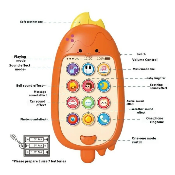609 Ice Lolly Shape Teether Musical Telephone Baby Early Learning Phone Toy with Music and Light - Orange - 3