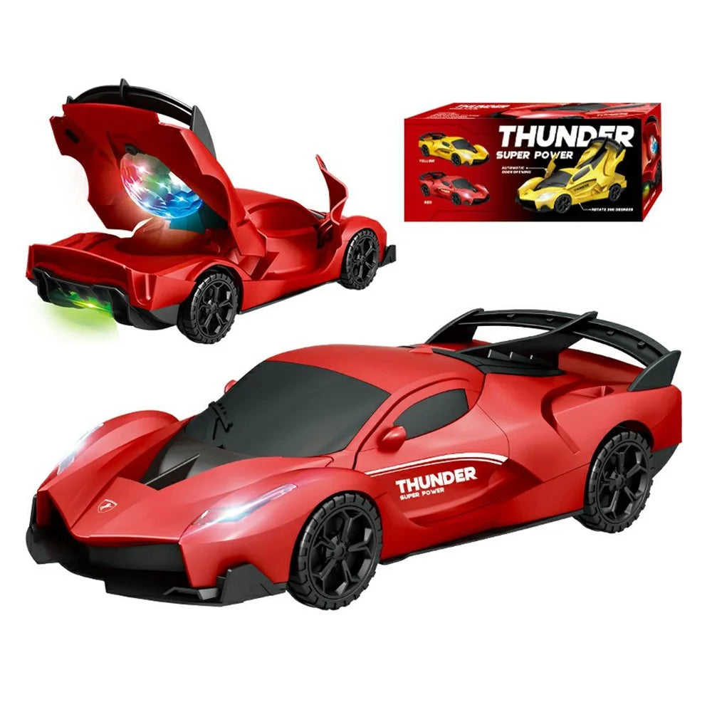 R07 Transforming Electric Race Car Kids Light Up 360 Degree Rotation Stunt Vehicle Boys Birthday Gift Toy - Red - 1