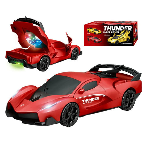 R07 Transforming Electric Race Car Kids Light Up 360 Degree Rotation Stunt Vehicle Boys Birthday Gift Toy - Red - 1